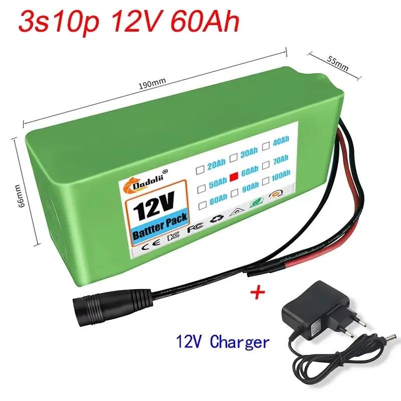 12V 60Ah 18650 3S10P Rechargeable Lithium-Ion Battery Pack for Electric Bikes and Skateboards