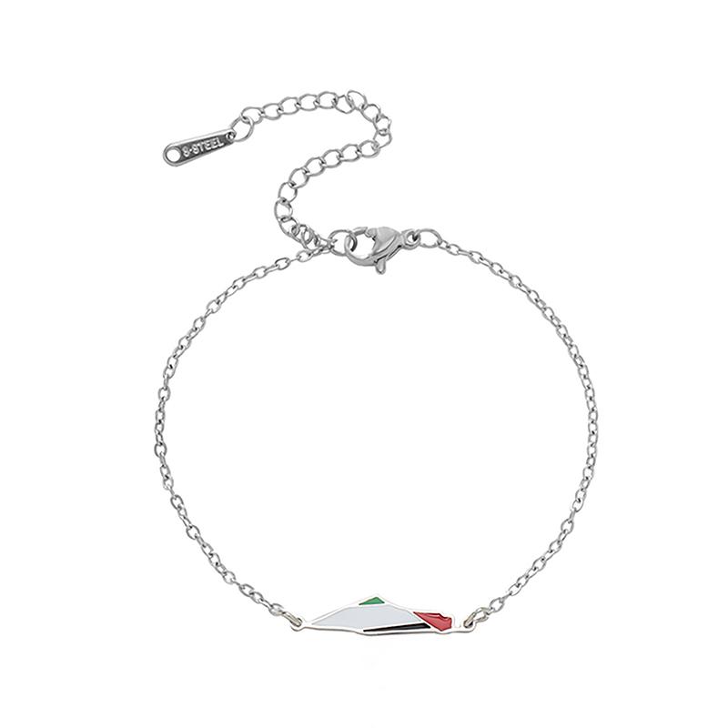 Drip Oil Map Shape Stainless Steel Bracelet Double Chain Colorful Enamel Jewelry