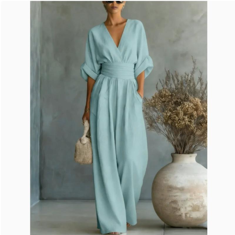 Novo Macacão Elegante com Decote em V para Mulheres com Cintura Marcada para a Primavera/Verão, Oferecido em Várias Cores