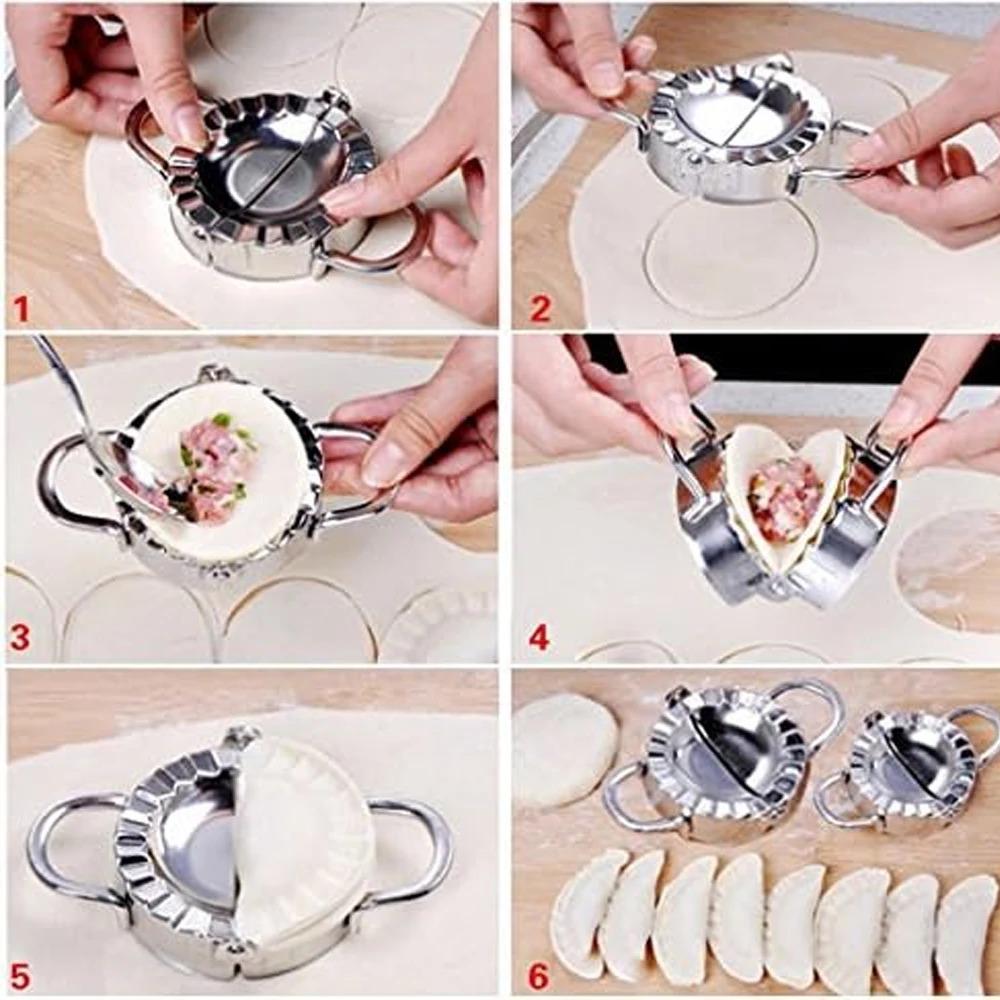 Stainless Steel Two-Handled Dumpling Maker with Mold and Press