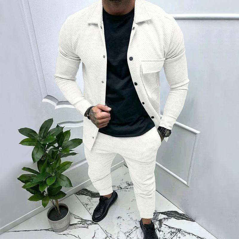 New Men'S Casual Suit Jacket, New Solid Color Jacquard Fashion Suit, Men'S Two-Piece Set, Men'S