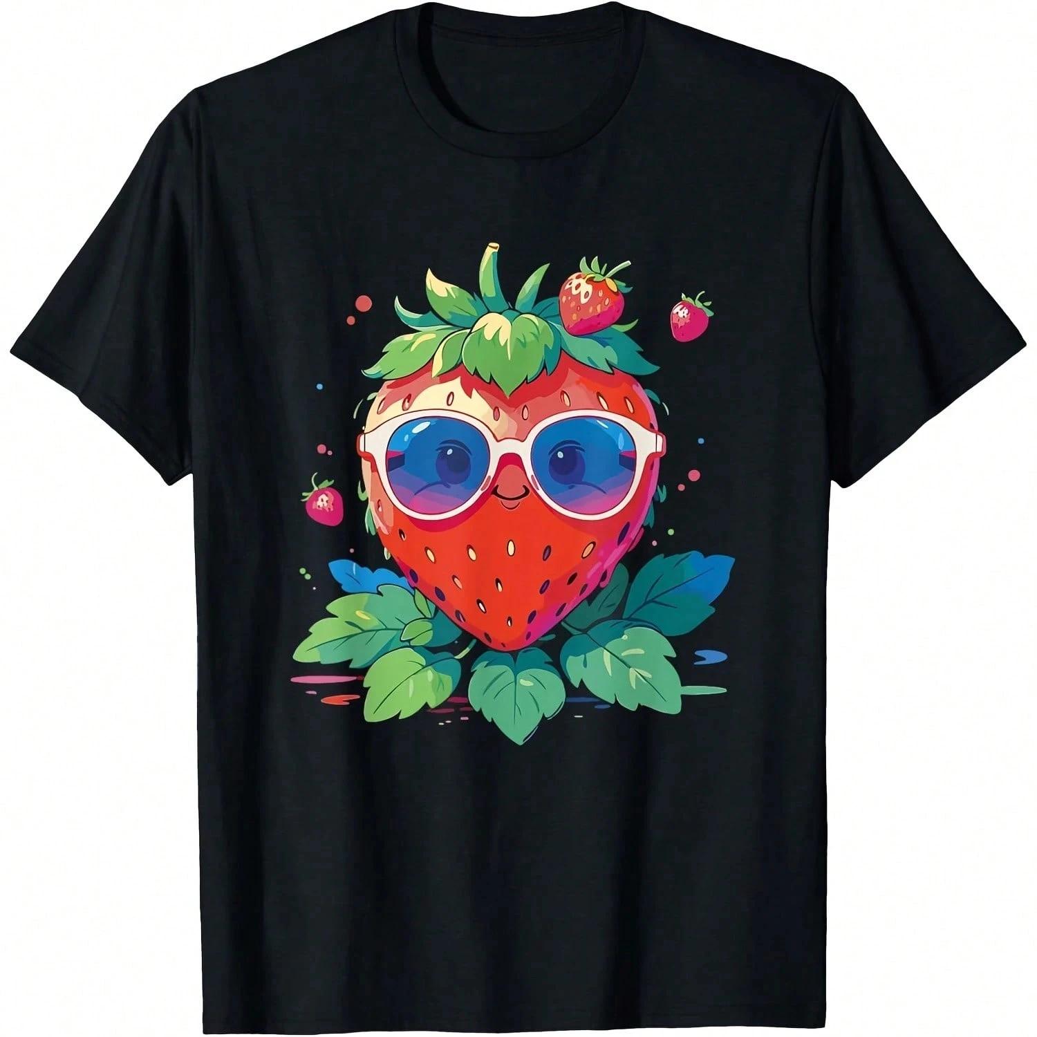 Cool Sunglasses Strawberry Graphic Tee Unisex Summer Trip Breathable Cotton Round Neck TShirt S