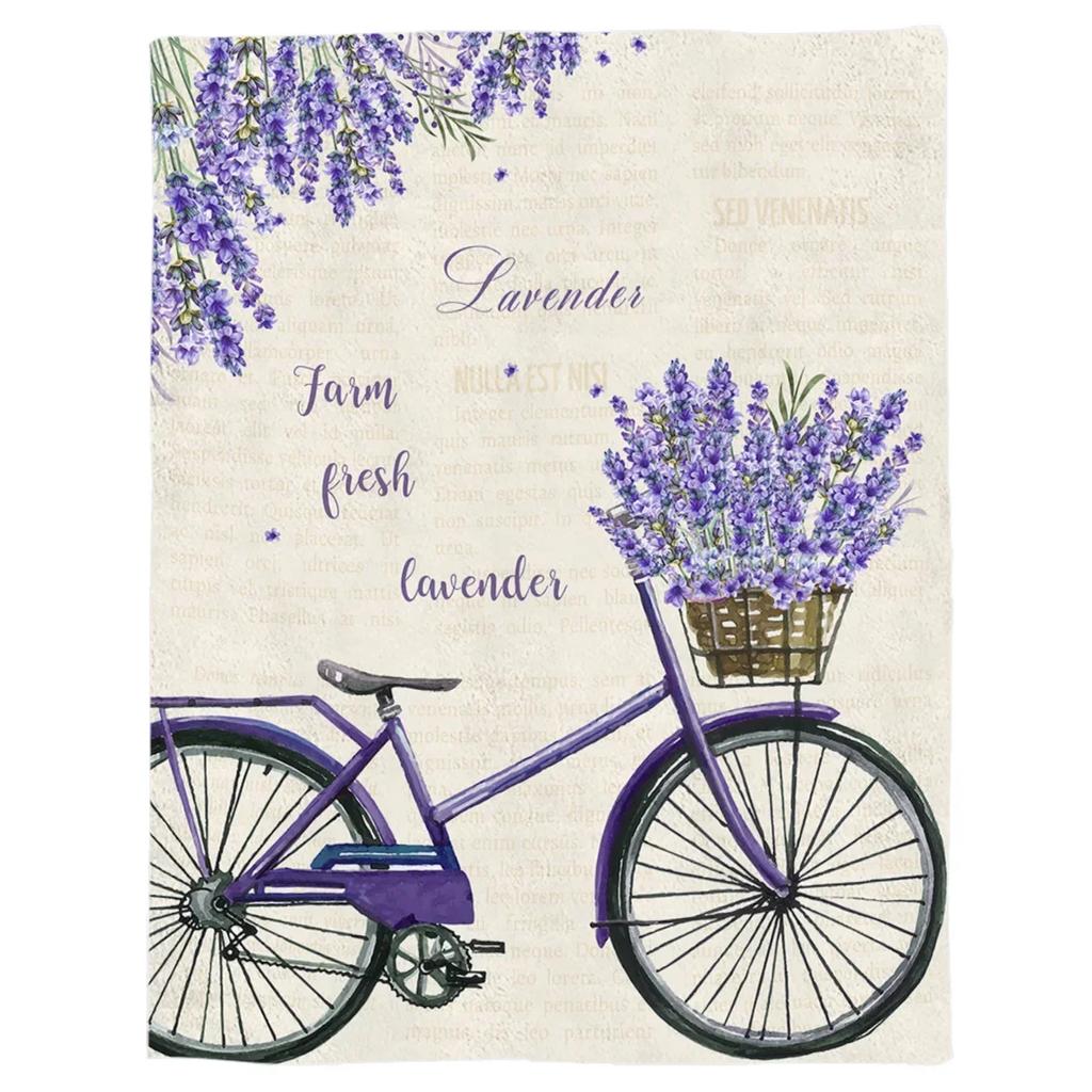 Farm Purple Fresh Flower Lavender Bicycle Flannel Blankets For Sofa Beds Bedding Room Soft Fleece Blanket Bedspread Home Textile