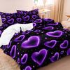 3pcs Set Valentine'S Day/Romantic Couple Purple Hearts On Black Print Background Bedding Duvet Cover Romantic Dreamy Atmosphere