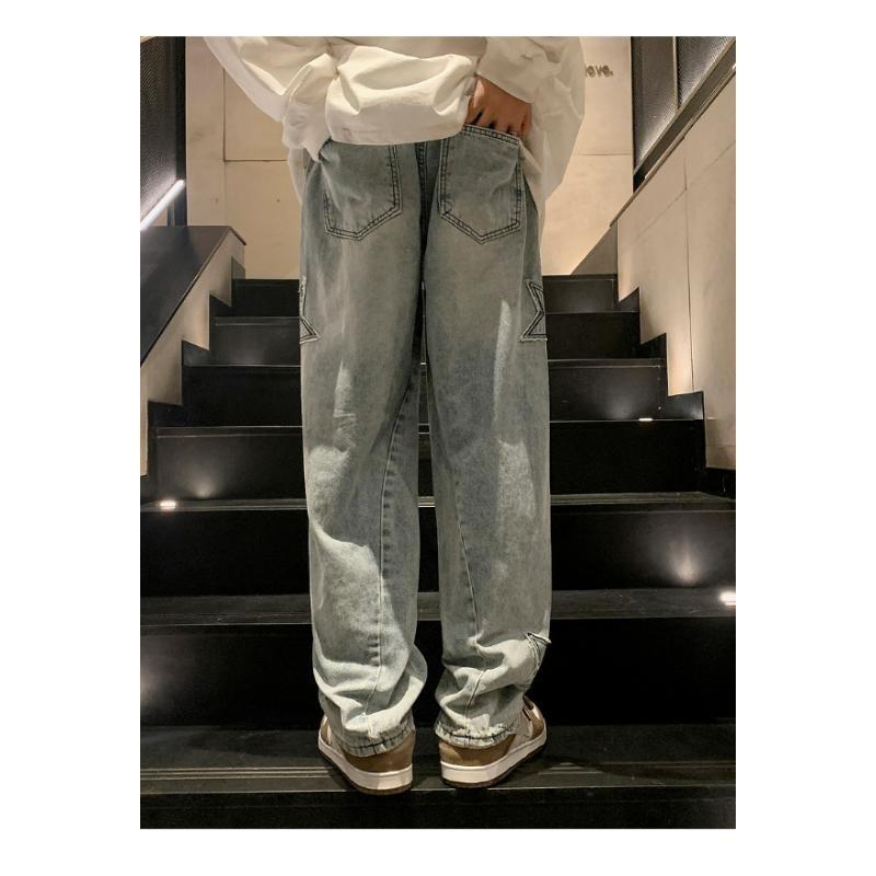 Pantaloni Denim Casual Trendy a Gamba Dritta Autunno e Inverno Larghi Hip-hop Giovani Street Jeans Pantaloni a Gamba Larga Pantaloni Y2k da Uomo