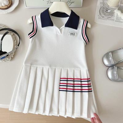 Vestito Estivo Senza Maniche da Ragazza 2025: Collo a polo, stile college, gonna a pieghe a gilet