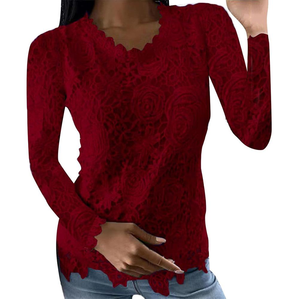 Tshirts Sleeve Long Tops Womens Lace Slim Fit Blouses Crewneck Tunic Tops Fall Shirt Loose Pullover Blouse