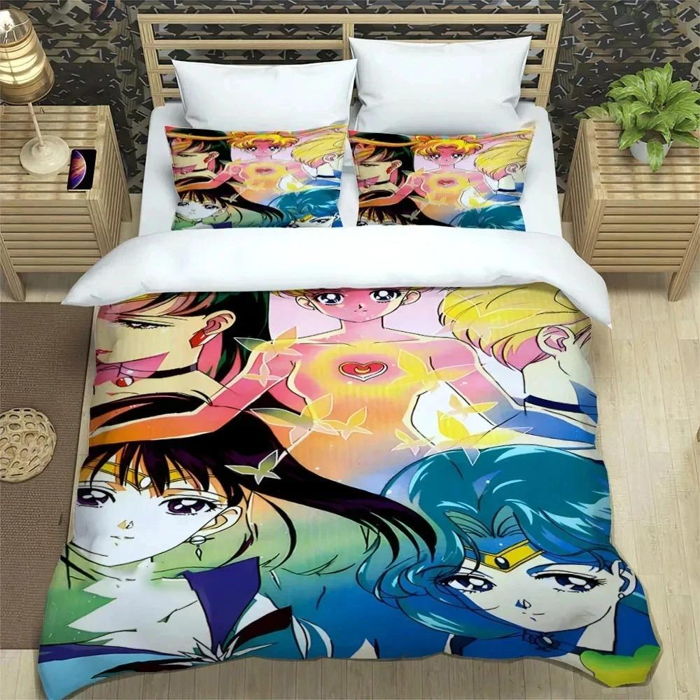 Anime S-Sailor Moon Bedding Set,Duvet Cover Comforter Bed Set Quilt Cover Pillowcase,King Queen Twin Size Boys Girls Adults
