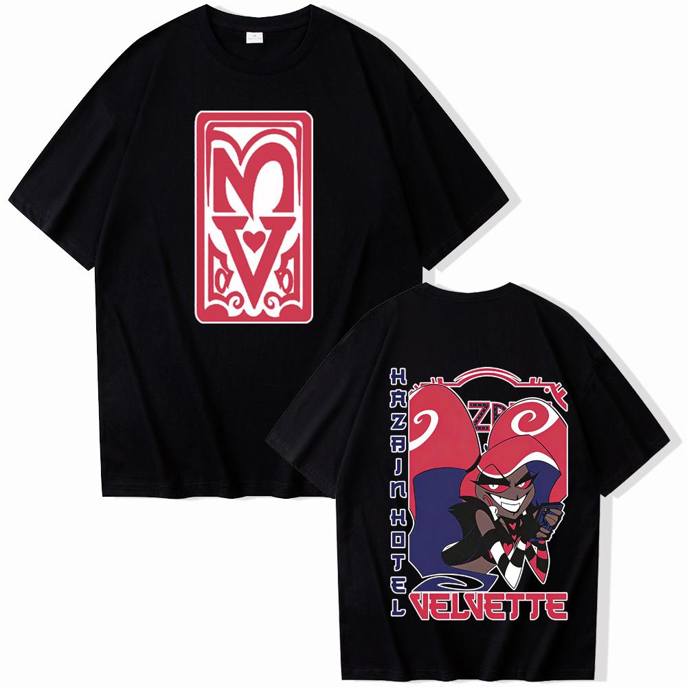 

Hazbin Hotel Velvette Unisexs 100Cotton shirt Y2k anime Graphic shirts Summer Harajuku fashion streetwear High Quality Tshirt S