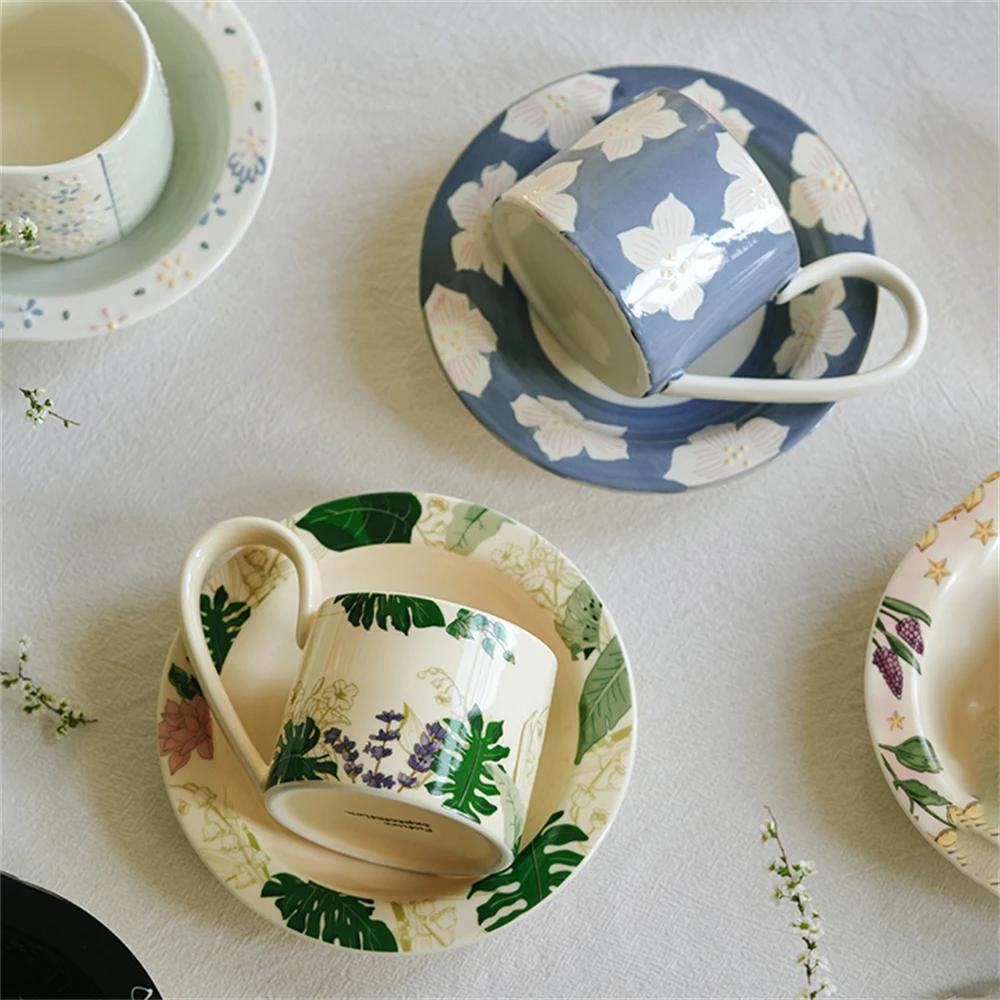 Chinese Style Ceramic Coffee Cup Flower Design Sense Coffee Cup And Saucer Kitchen Supplies Cup And Saucer Suit Microwave Oven