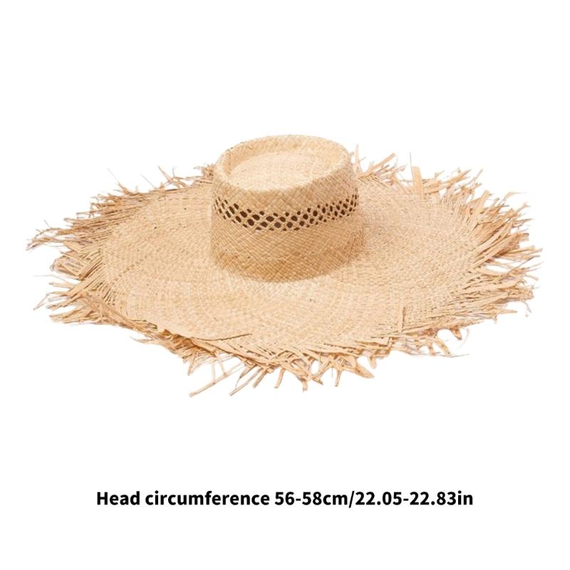 Elegant Raffia Sun Hat With Adjustable Size And Breathable Open Weaving For Beach Vacation Outdoor Activity Travel Gear