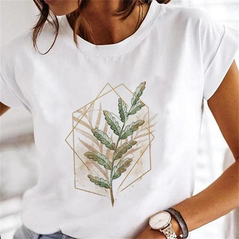 Women's Floral Plant Crew Neck Large Size Short Sleeve T-Shirt Women's Top