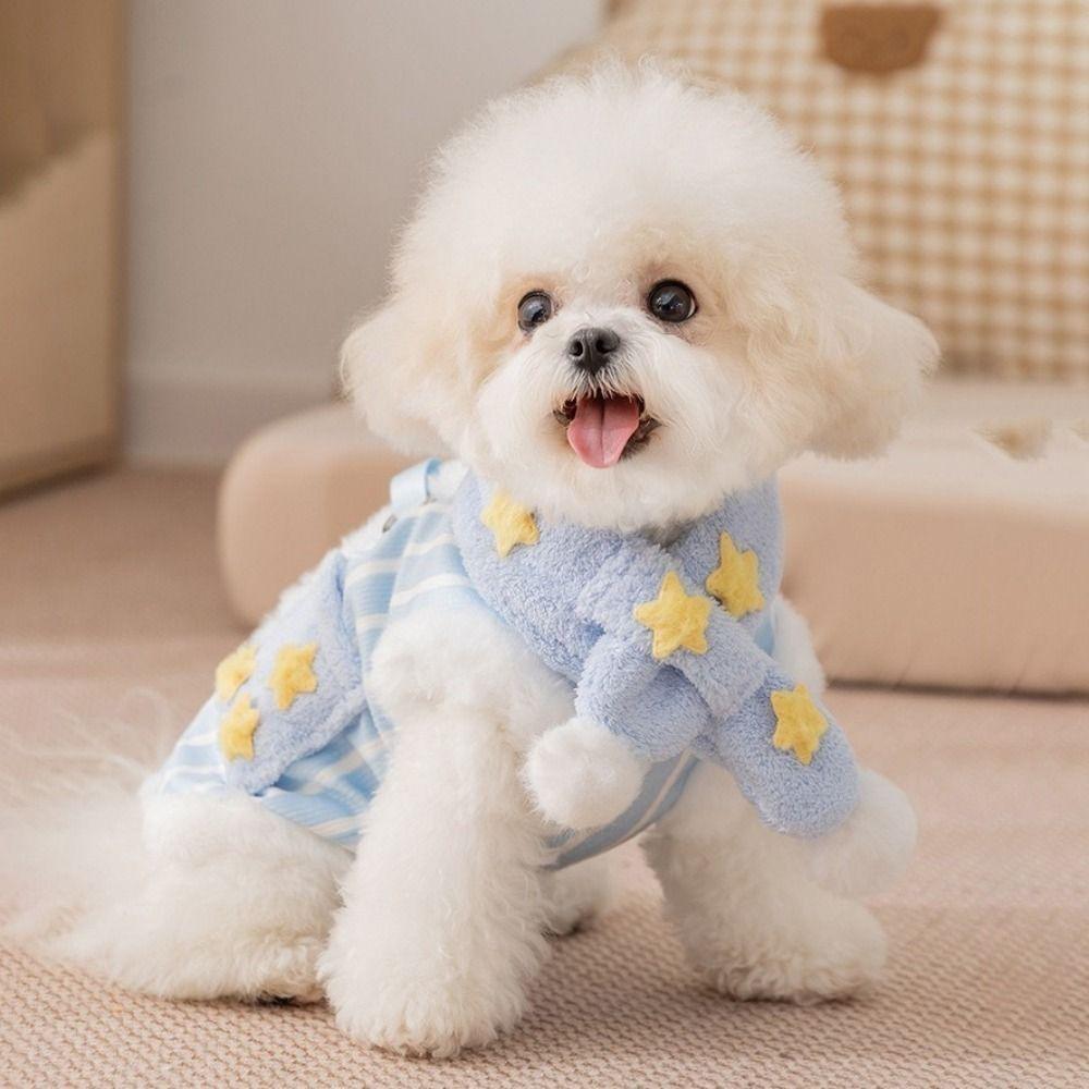 Warm Star-Print Scarf Dog Coat Comfortable Dog Velvet Vest Cute Vertical-Stripe Pet Vest For Pets