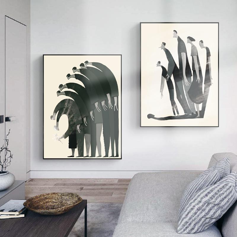 Modern Art Black White Abstract Characters Poster Canvas Painting Print Art Wall Pictures for Living Room Home Decor Cuadros