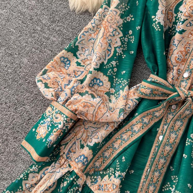 Elegant Vintage Palace Evening Dress Women Long Party Dress Spring France Print Sashes Tying Luxury Festival Clothing New Female