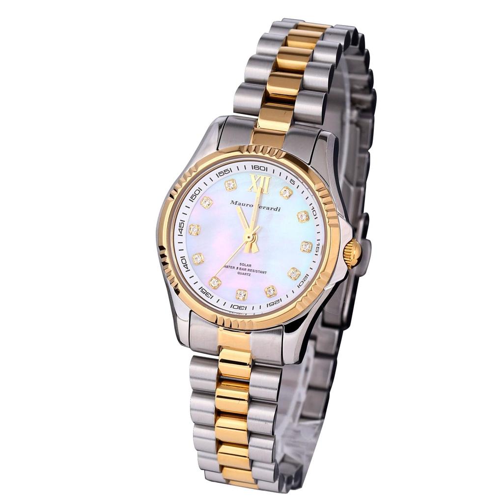 Mauro Geraldi Solar All Stainless 5 ATM Water MJ038 Watch, Steel, Resistant, Zirconia, Women's, (MJ038-4/White)
