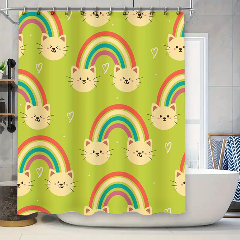 

Colorful Cat Rainbow Shower Curtain Cute Bathroom Decor For Kids Room Easy Install, Non-Toxic Materials, Machine Washable W60H190(CM)-1 Pcs