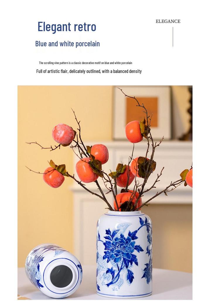 Blue and White Porcelain Peony Vase: Elegant Living Room Decoration
