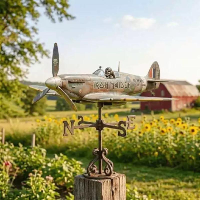 Garden Wind Spinner, Green Tractor Motocycle Fighter Jet Windmill Stake with Rotating Wheels for Patio Yard Garden,Unique Outdoor Sculptures Ornament