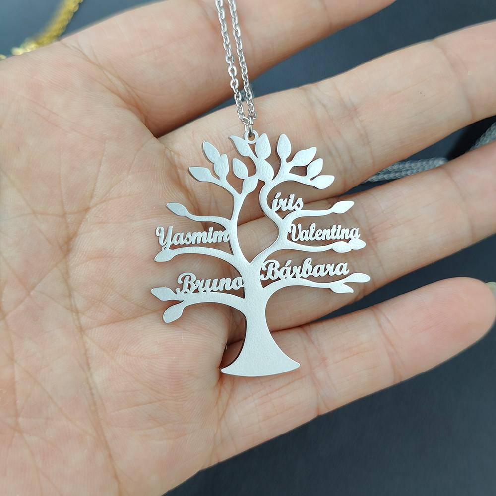 Custom Tree Of Life Necklace Personalized Mother Kids Family Member Names Gold Stainless Steel Pendant choker Jewelry Gifts