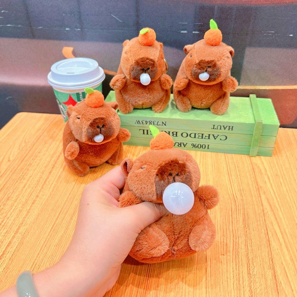 Plush Capybara Doll Keychain Squeeze Spitting Bubbles Capybara Bag Pendant Soft Stuff Relieve Stress Toys For Kid BIrthday Gift