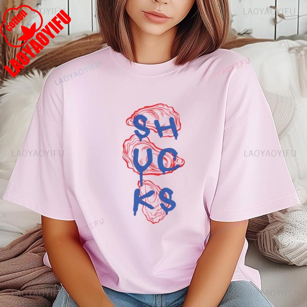 Funny Oyster Shirt Shucks Seafood Graphic T Shirts Retro Aesthetic Beach Coastal Humor Clam Bake Woman Man Cotton Tshirt