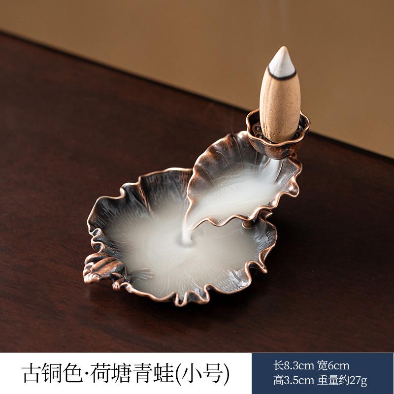 Lotus Leaf Backflow Incense Burner Ceramic Small Size Incense Holder with Hollow Design for Aromatherapy and Home Decoration