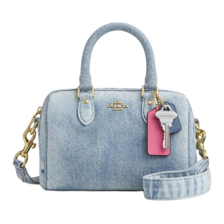 

Coach Rowan 17 Logo Keychain Signature Detachable Adjustable Shoulder Strap Zipper Closure Cotton Boston Bag Crossbody Handbag Mini CDY30-IMNIM Basic Set (Bag+Dust Bag)