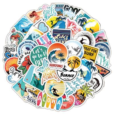 50 Stück Surf-Aufkleber für Teenager-Mädchen, Surf-Laptop-Aufkleber für Wasserflaschen, Surfbrett, wasserdichte Vinyl-Aufkleber, Surfer-Aufkleber-Pack
