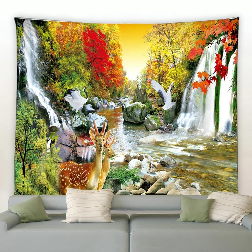 Jungle Waterfall Tapiserie peisaj natural Tapiserie pentru dormitor Sufragerie Tapiserie pentru decorarea peretelui casei