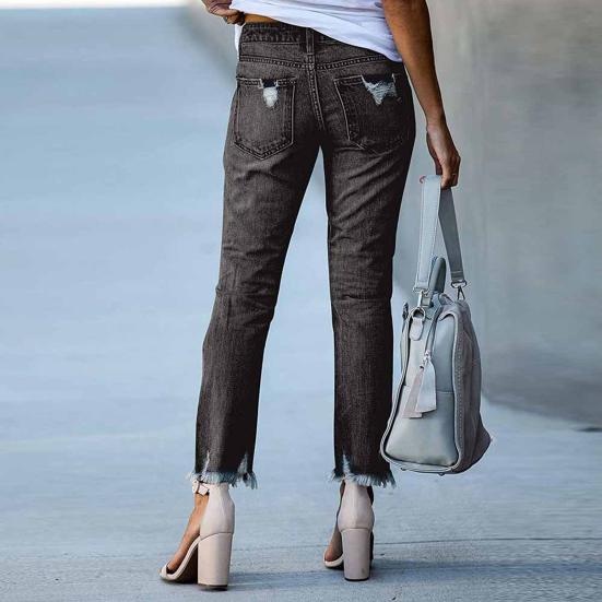 Women's Skinny Ripped Jeans Mid Rise Distressed Destroyed Denim Pants with Pockets Stretchy Slim Fit Jean Trousers