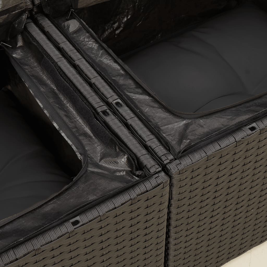 2 Seater Garden Sofa with Cushions Black Poly Rattan
