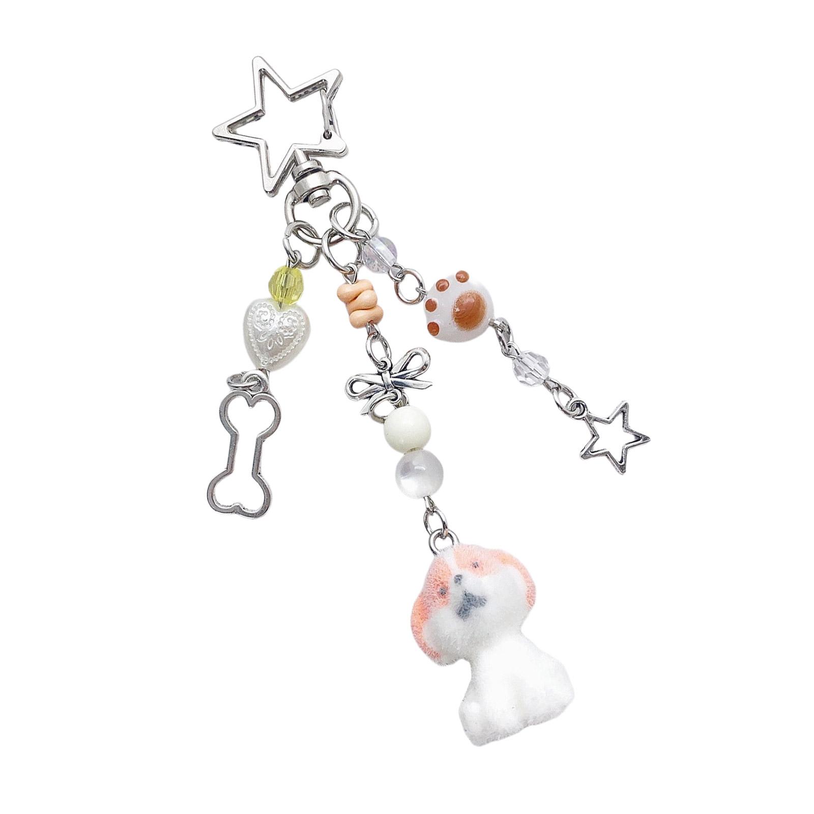 

Couple Dog Phone Charm Keychain Fashionable Korean Style Flocking Dog Phone Charm Keychain Pendant for Couples белый