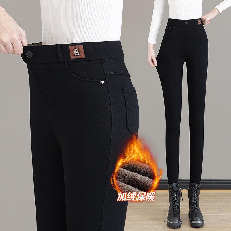 Thickened Lambswool Jeans for Women, New Winter High-waisted Fleece-lined Skinny Boots and Pants for Outerwear