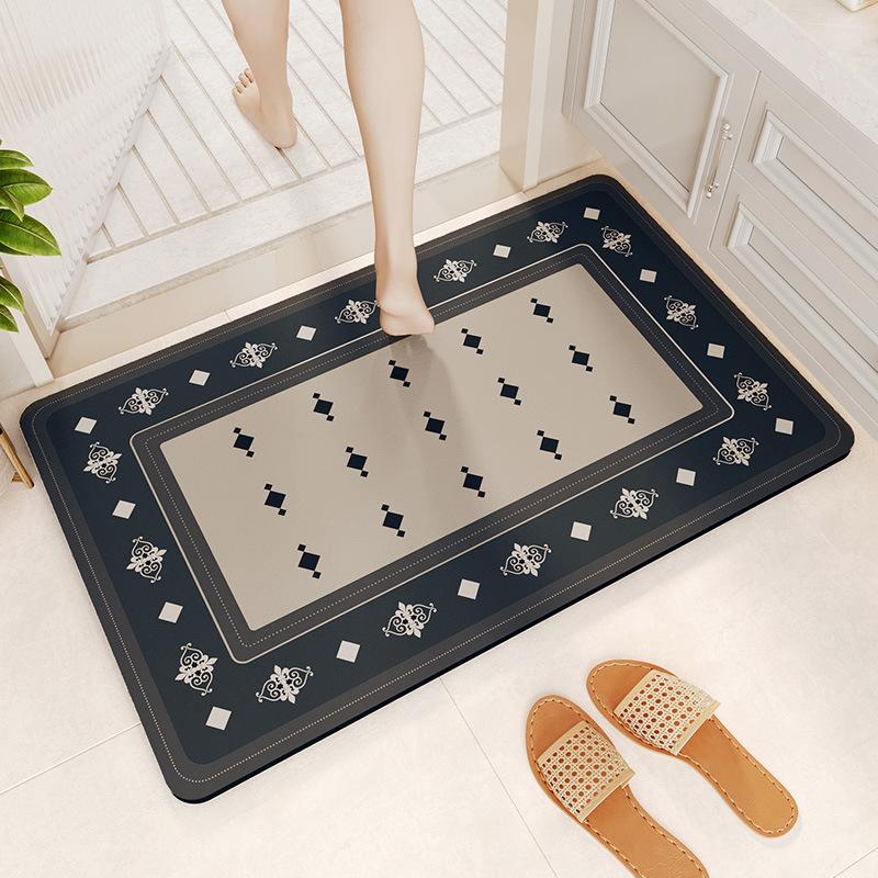 Plaid Non Slip Kitchen Bathroom Mat Diatom Mud Super Absorbent Entrance Carpet Waterproof Bedroom Rug for Living Room Home Decor