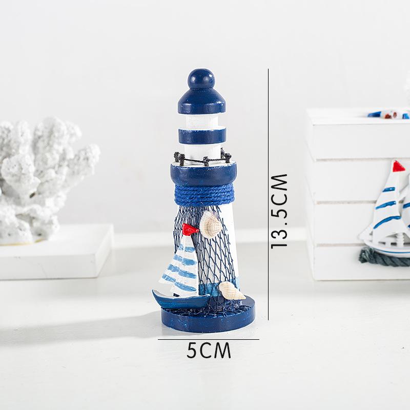 Středozemní styl Oceánský Dřevěný Mini Maják Ornament – 13cm Domácí Dekorace Řemeslný Dárek