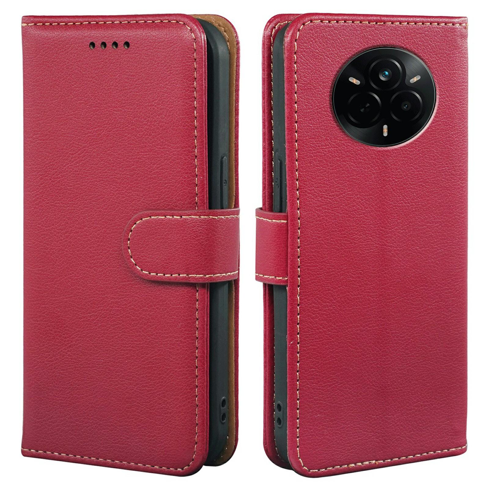 

For Realme 14 Pro+ 5G Case RFID Blocking Wallet Litchi Texture Leather Phone Cover Magnetic Clasp Red