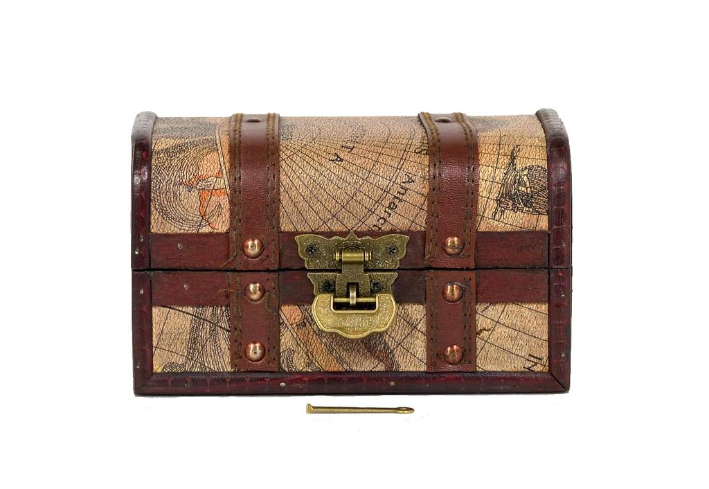 Pirate Treasure Chest Set with Lock MK-3, 50 Sparkling Gold Coins & 30 Gems, KOZIMA Original Package