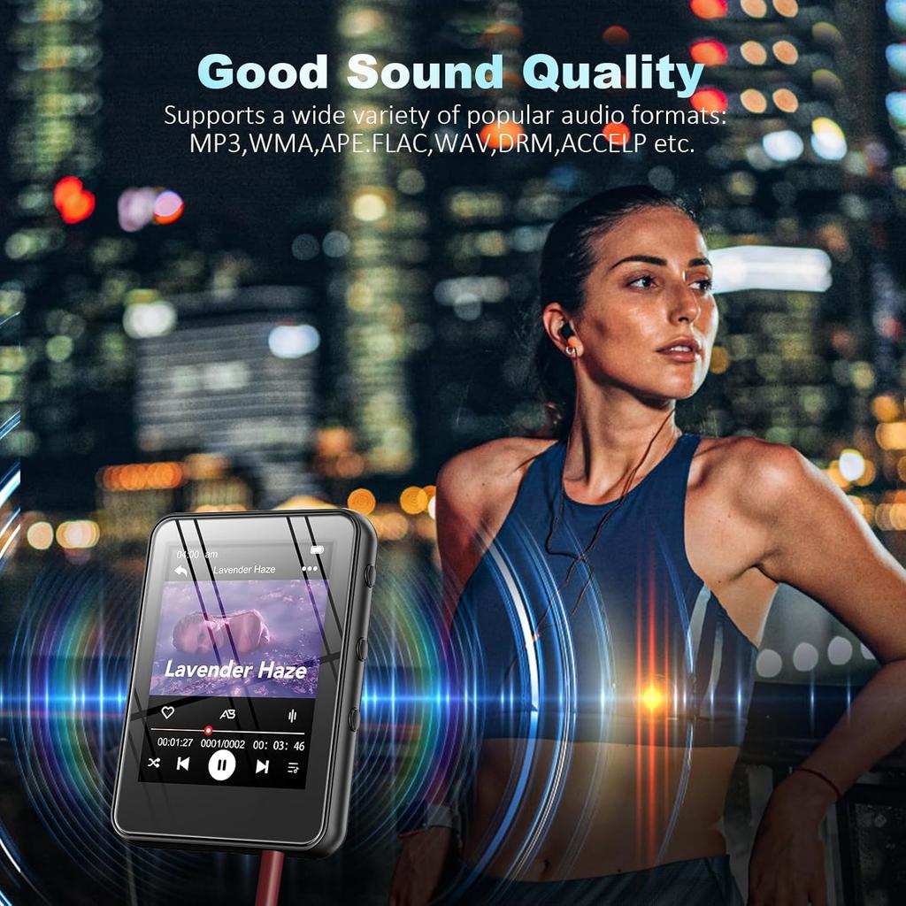 MP3 Player with Bluetooth, Full Touch Screen Music Player with Speaker and Micro SD Card Slot, 64GB Audio Player, FM Radio, Voice Recorder,