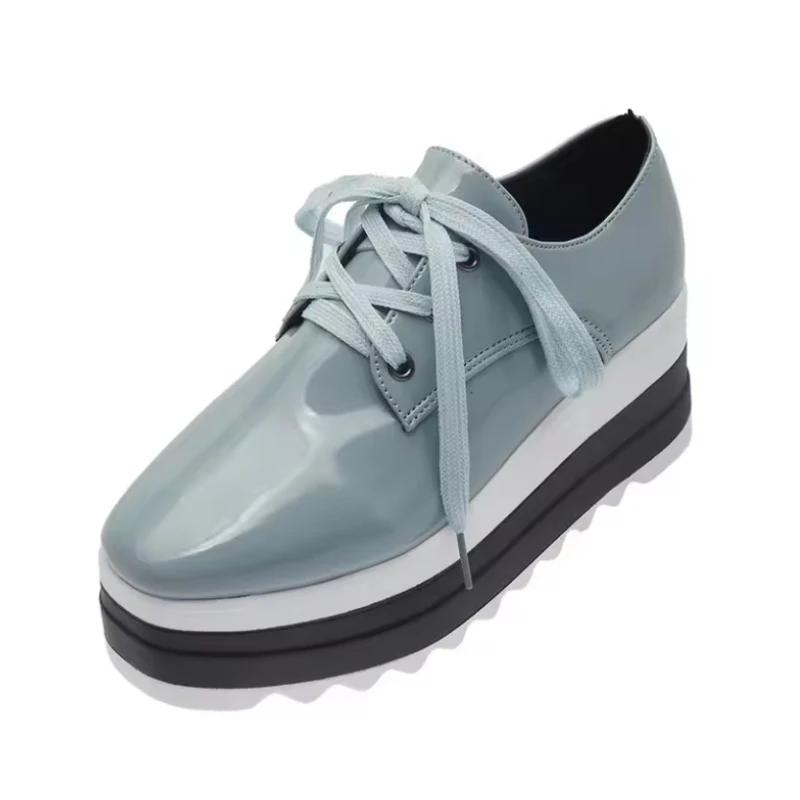 Women's Shoes Slip-on Ladies Vulcanized Shoes Lace-up Moccasins Patent Leather Wedge Heels Non-slip Sneakers for Women