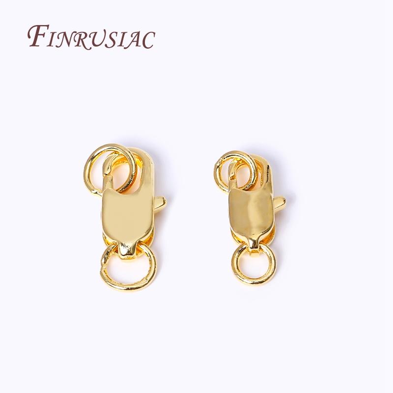 18K Gold Plated Oval Lobster Clasp with 2 Closed Ring Connectors For DIY Bracelet Necklace Lock Findings Jewelry Making Supplies