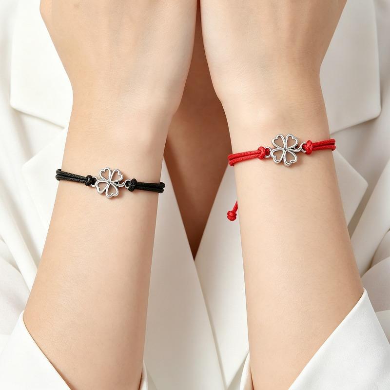 10 pièces 2026 Bracelets Trèfle à Quatre Feuilles pour Femmes Hommes Réglable Fait Main Corde Rouge Porte-Bonheur Couple Amitié Bijoux Accessoires