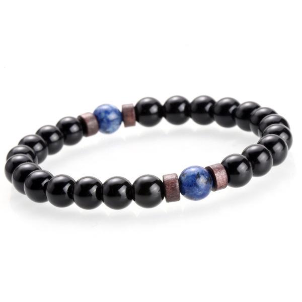 Volcanic Stone & Moonstone Men's Beaded Bracelet with Obsidian Accents