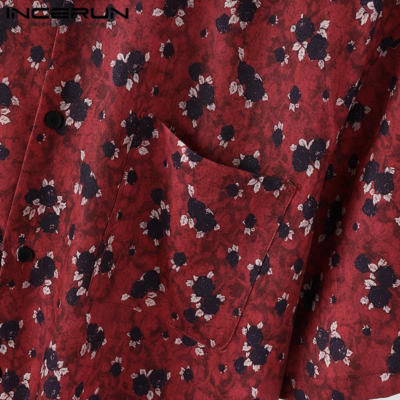 INCERUN Plus Size Men Lapel Neck Short Sleeve Printing Buttons Casual Shirts