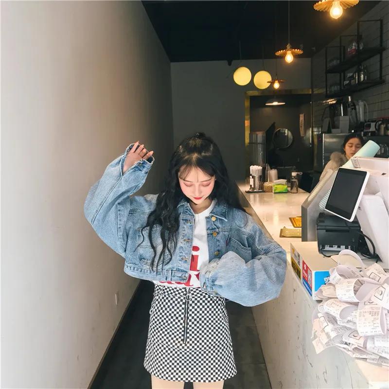 Jarní a podzimní styl Vintage korejská netopýří bez rukávů džínová bunda dámská zkrácená všestranná volného střihu Bf bunda
