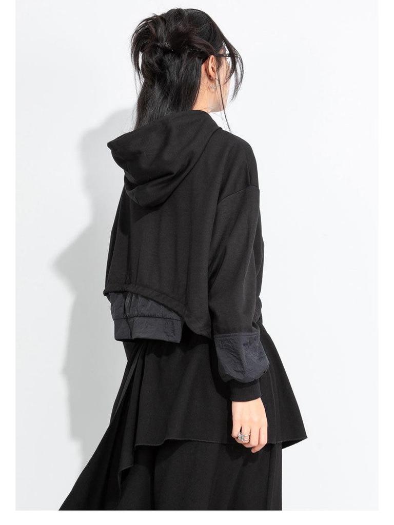 2025 Autumn Two-in-One Hooded Sweatshirt: Spliced Loose Fit with Drawstring - Street Style