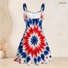 Women Plus Size Spaghetti Strap Off Shoulder Dress Tie Dye Mandala Patriotic Print Swing Dress