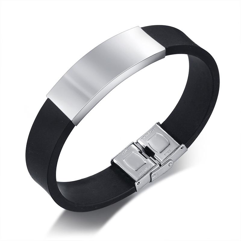 Custom SOS Stainless Steel ID Silicone Bracelet For Men Women Personalized Wristband DIY Adjsuatble