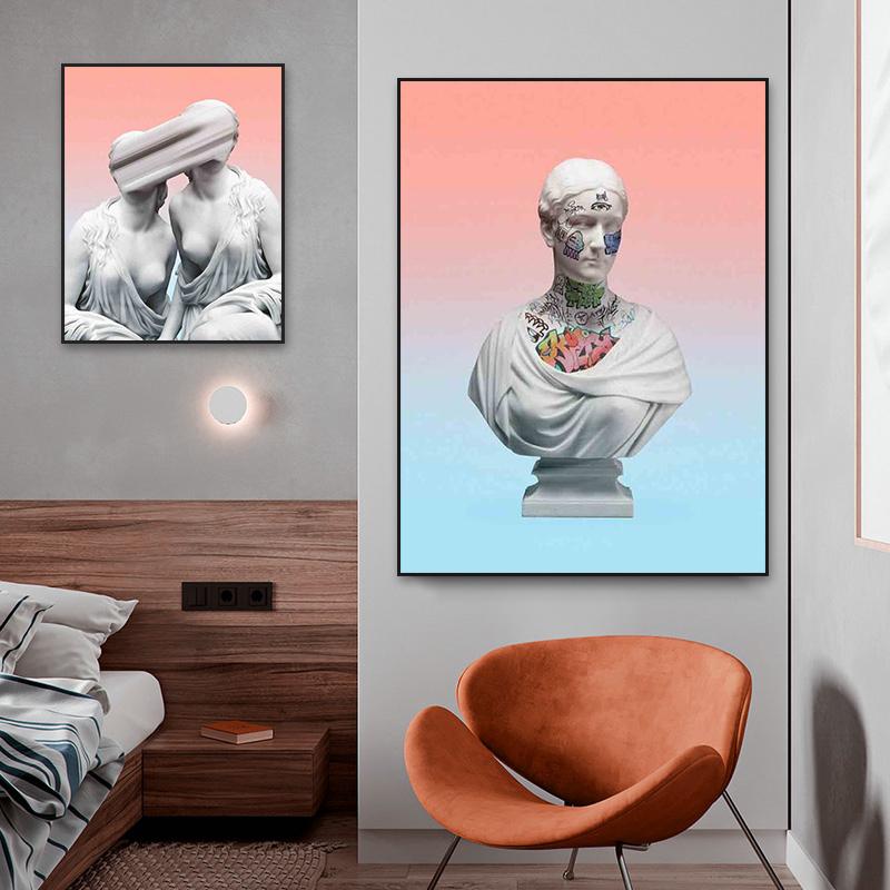Zabawny David Rzeźba Sztuka Malarstwo na Płótnie Abstrakcyjne Graffiti Figura Plakaty i Druki Sztuka Ścienna Obrazy do Salonu Dekoracja Domu