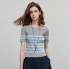 Chuyu Women's Ice Silk Striped Short Sleeve Knit Top